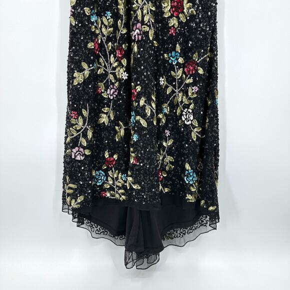 Mac Duggal Black Floral Embellished Long Sleeve Sequined Gown #5556 Sz 10 NWT - Picture 8 of 13